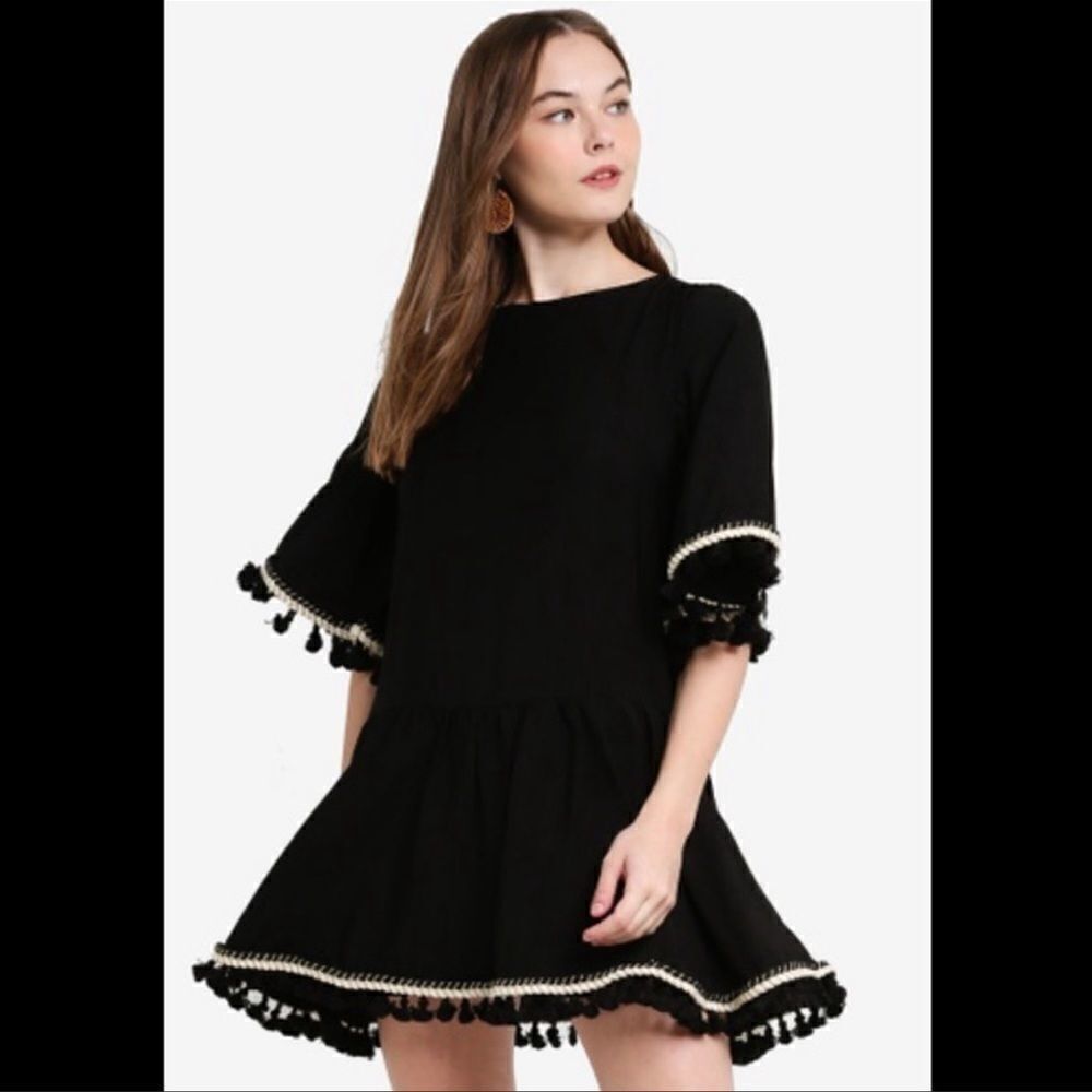 Indikah Hem Drop Waist Tassel Dress Boho Fringe L - image 8